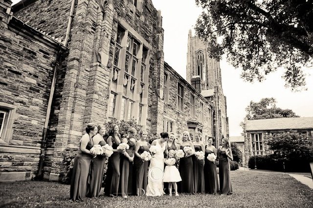 nashville wedding, bride, bridesmaids, scarritt bennett, outside, chapel